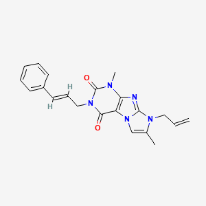 molecular formula C21H21N5O2 B2493514 8-allyl-3-cinnamyl-1,7-dimethyl-1H-imidazo[2,1-f]purine-2,4(3H,8H)-dione CAS No. 887464-50-8