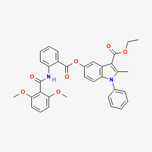 molecular formula C34H30N2O7 B2493519 乙酸-5-((2-(2,6-二甲氧基苯甲酰胺)苯甲酰氧)-2-甲基-1-苯基-1H-吲哚-3-甲酸酯 CAS No. 391862-33-2