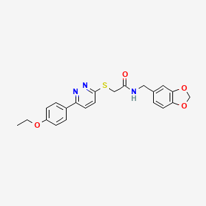 molecular formula C22H21N3O4S B2493522 N-(苯并[d][1,3]二氧杂环戊-5-基甲基)-2-((6-(4-乙氧苯基)吡啶并[3-2-基]硫)乙酰胺 CAS No. 894000-72-7
