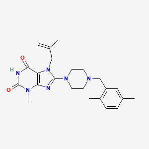molecular formula C23H30N6O2 B2493533 8-[4-[(2,5-Dimethylphenyl)methyl]piperazin-1-yl]-3-methyl-7-(2-methylprop-2-enyl)purine-2,6-dione CAS No. 878430-52-5