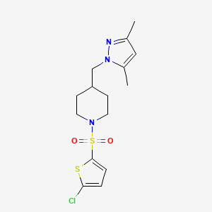 molecular formula C15H20ClN3O2S2 B2493536 1-((5-chlorothiophen-2-yl)sulfonyl)-4-((3,5-dimethyl-1H-pyrazol-1-yl)methyl)piperidine CAS No. 1396811-88-3