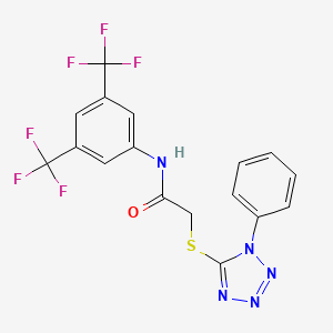 molecular formula C17H11F6N5OS B2493539 N-[3,5-bis(trifluoromethyl)phenyl]-2-(1-phenyltetrazol-5-yl)sulfanylacetamide CAS No. 329929-31-9