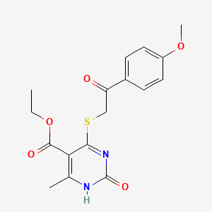 molecular formula C17H18N2O5S B2493540 ethyl 4-[2-(4-methoxyphenyl)-2-oxoethyl]sulfanyl-6-methyl-2-oxo-1H-pyrimidine-5-carboxylate CAS No. 900002-38-2