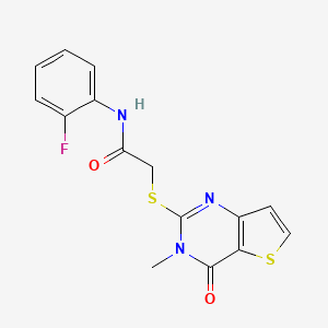 molecular formula C15H12FN3O2S2 B2493549 N-(2-fluorophenyl)-2-[(3-methyl-4-oxo-3,4-dihydrothieno[3,2-d]pyrimidin-2-yl)sulfanyl]acetamide CAS No. 1252919-49-5