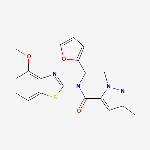 molecular formula C19H18N4O3S B2493556 N-(呋喃-2-基甲基)-N-(4-甲氧基苯并[d]噻唑-2-基)-1,3-二甲基-1H-吡唑-5-甲酰胺 CAS No. 1013795-48-6