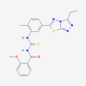 molecular formula C21H20N6O2S2 B249356 N-{[5-(3-ethyl[1,2,4]triazolo[3,4-b][1,3,4]thiadiazol-6-yl)-2-methylphenyl]carbamothioyl}-2-methoxybenzamide 