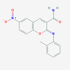 molecular formula C17H13N3O4 B2493561 2-(2-甲基苯基)亚胺-6-硝基香豆素-3-甲酰胺 CAS No. 328268-83-3