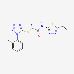 molecular formula C15H17N7OS2 B2493562 N-(5-ethyl-1,3,4-thiadiazol-2-yl)-2-{[1-(2-methylphenyl)-1H-tetrazol-5-yl]sulfanyl}propanamide CAS No. 887347-01-5
