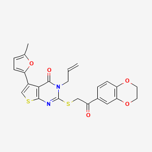 molecular formula C24H20N2O5S2 B2493574 2-[2-(2,3-Dihydro-1,4-benzodioxin-6-yl)-2-oxoethyl]sulfanyl-5-(5-methylfuran-2-yl)-3-prop-2-enylthieno[2,3-d]pyrimidin-4-one CAS No. 727688-93-9