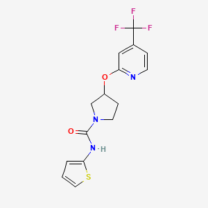 molecular formula C15H14F3N3O2S B2493610 N-(thiophen-2-yl)-3-((4-(trifluoromethyl)pyridin-2-yl)oxy)pyrrolidine-1-carboxamide CAS No. 2034555-83-2