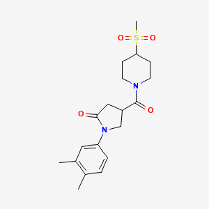 molecular formula C19H26N2O4S B2493621 1-(3,4-Dimethylphenyl)-4-(4-(methylsulfonyl)piperidine-1-carbonyl)pyrrolidin-2-one CAS No. 1448131-05-2