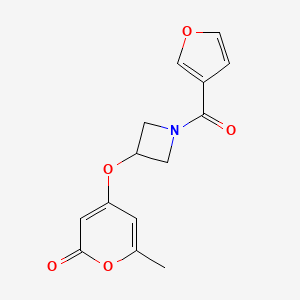 molecular formula C14H13NO5 B2493622 4-((1-(呋喃-3-甲酰)氮杂丁烷-3-基)氧基)-6-甲基-2H-吡喃-2-酮 CAS No. 1798512-23-8