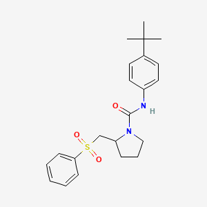 molecular formula C22H28N2O3S B2493646 N-(4-(tert-butyl)phenyl)-2-((phenylsulfonyl)methyl)pyrrolidine-1-carboxamide CAS No. 1448045-22-4