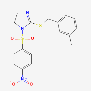 molecular formula C17H17N3O4S2 B2493647 2-[(3-Methylphenyl)methylsulfanyl]-1-(4-nitrophenyl)sulfonyl-4,5-dihydroimidazole CAS No. 868217-72-5