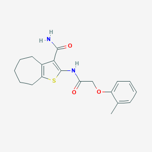 molecular formula C19H22N2O3S B249365 2-{[(2-methylphenoxy)acetyl]amino}-5,6,7,8-tetrahydro-4H-cyclohepta[b]thiophene-3-carboxamide 