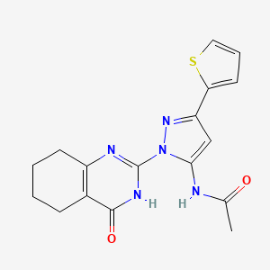 molecular formula C17H17N5O2S B2493650 N-(1-(4-oxo-3,4,5,6,7,8-hexahydroquinazolin-2-yl)-3-(thiophen-2-yl)-1H-pyrazol-5-yl)acetamide CAS No. 1207016-09-8