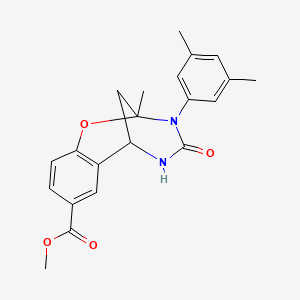 molecular formula C21H22N2O4 B2493659 methyl 3-(3,5-dimethylphenyl)-2-methyl-4-oxo-3,4,5,6-tetrahydro-2H-2,6-methanobenzo[g][1,3,5]oxadiazocine-8-carboxylate CAS No. 899962-65-3