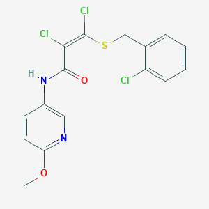 molecular formula C16H13Cl3N2O2S B2493666 2,3-dichloro-3-[(2-chlorobenzyl)sulfanyl]-N-(6-methoxy-3-pyridinyl)acrylamide CAS No. 337922-06-2