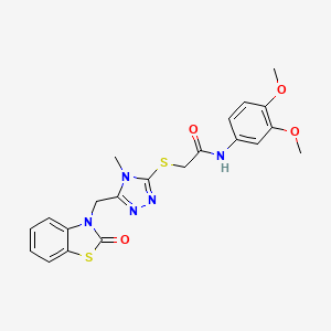 molecular formula C21H21N5O4S2 B2493668 N-(3,4-dimethoxyphenyl)-2-((4-methyl-5-((2-oxobenzo[d]thiazol-3(2H)-yl)methyl)-4H-1,2,4-triazol-3-yl)thio)acetamide CAS No. 847400-45-7