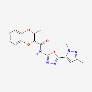 molecular formula C17H17N5O4 B2493679 N-(5-(1,3-dimethyl-1H-pyrazol-5-yl)-1,3,4-oxadiazol-2-yl)-3-methyl-2,3-dihydrobenzo[b][1,4]dioxine-2-carboxamide CAS No. 1171787-78-2