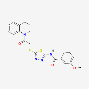 molecular formula C21H20N4O3S2 B2493686 N-(5-((2-(3,4-dihydroquinolin-1(2H)-yl)-2-oxoethyl)thio)-1,3,4-thiadiazol-2-yl)-3-methoxybenzamide CAS No. 392300-18-4