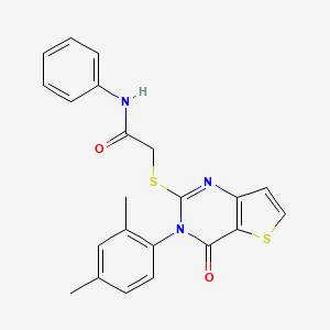 molecular formula C22H19N3O2S2 B2493692 2-{[3-(2,4-dimethylphenyl)-4-oxo-3,4-dihydrothieno[3,2-d]pyrimidin-2-yl]sulfanyl}-N-phenylacetamide CAS No. 1260629-81-9