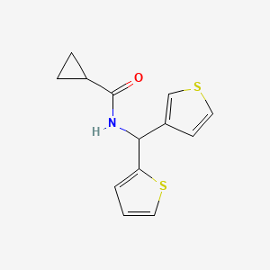 molecular formula C13H13NOS2 B2493694 N-(thiophen-2-yl(thiophen-3-yl)methyl)cyclopropanecarboxamide CAS No. 2034513-75-0