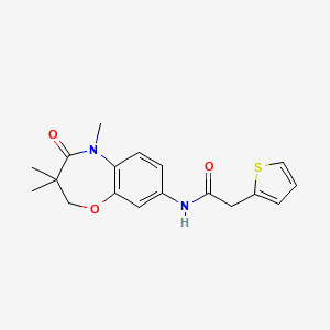 molecular formula C18H20N2O3S B2493698 2-(thiophen-2-yl)-N-(3,3,5-trimethyl-4-oxo-2,3,4,5-tetrahydrobenzo[b][1,4]oxazepin-8-yl)acetamide CAS No. 921792-36-1