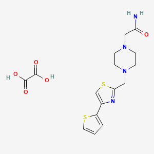 molecular formula C16H20N4O5S2 B2493699 2-(4-((4-(Thiophen-2-yl)thiazol-2-yl)methyl)piperazin-1-yl)acetamide oxalate CAS No. 1351619-34-5