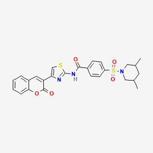 molecular formula C26H25N3O5S2 B2493703 4-((3,5-dimethylpiperidin-1-yl)sulfonyl)-N-(4-(2-oxo-2H-chromen-3-yl)thiazol-2-yl)benzamide CAS No. 361479-41-6
