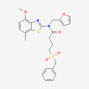 molecular formula C25H26N2O5S2 B2493720 4-(benzylsulfonyl)-N-(furan-2-ylmethyl)-N-(4-methoxy-7-methylbenzo[d]thiazol-2-yl)butanamide CAS No. 922472-36-4
