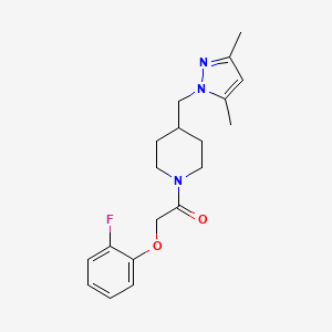molecular formula C19H24FN3O2 B2493721 1-(4-((3,5-二甲基-1H-吡唑-1-基)甲基)哌啪啉-1-基)-2-(2-氟苯氧基)乙酮 CAS No. 1286720-27-1