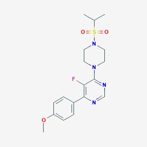 molecular formula C18H23FN4O3S B2493722 5-Fluoro-4-(4-methoxyphenyl)-6-(4-propan-2-ylsulfonylpiperazin-1-yl)pyrimidine CAS No. 2380083-43-0