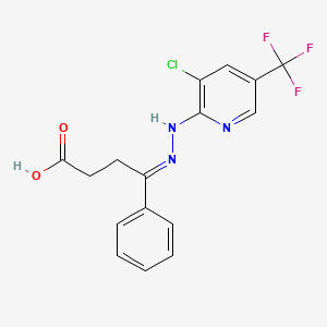molecular formula C16H13ClF3N3O2 B2493735 (4E)-4-{2-[3-chloro-5-(trifluoromethyl)pyridin-2-yl]hydrazin-1-ylidene}-4-phenylbutanoic acid CAS No. 338397-43-6