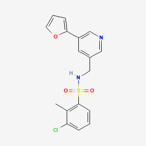 molecular formula C17H15ClN2O3S B2493742 3-chloro-N-((5-(furan-2-yl)pyridin-3-yl)methyl)-2-methylbenzenesulfonamide CAS No. 2034306-94-8