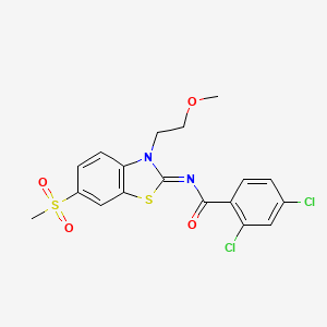 molecular formula C18H16Cl2N2O4S2 B2493754 2,4-二氯-N-[3-(2-甲氧基乙基)-6-甲基磺酰-1,3-噻唑-2-基亚甲基]苯甲酰胺 CAS No. 864976-95-4