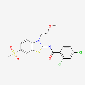 molecular formula C18H16Cl2N2O4S2 B2493754 (Z)-2,4-ジクロロ-N-(3-(2-メトキシエチル)-6-(メチルスルホニル)ベンゾ[d]チアゾール-2(3H)-イリデン)ベンゾアミド CAS No. 864976-95-4