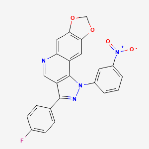 molecular formula C23H13FN4O4 B2493755 3-(4-fluorophenyl)-1-(3-nitrophenyl)-1H-[1,3]dioxolo[4,5-g]pyrazolo[4,3-c]quinoline CAS No. 901021-83-8