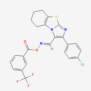 molecular formula C24H17ClF3N3O2S B2493764 2-(4-Chlorophenyl)-3-[({[3-(trifluoromethyl)benzoyl]oxy}imino)methyl]-5,6,7,8-tetrahydroimidazo[2,1-b][1,3]benzothiazole CAS No. 383147-91-9
