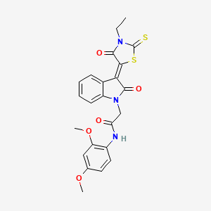 molecular formula C23H21N3O5S2 B2493766 N-(2,4-dimethoxyphenyl)-2-[(3Z)-3-(3-ethyl-4-oxo-2-thioxo-1,3-thiazolidin-5-ylidene)-2-oxo-2,3-dihydro-1H-indol-1-yl]acetamide CAS No. 617694-85-6