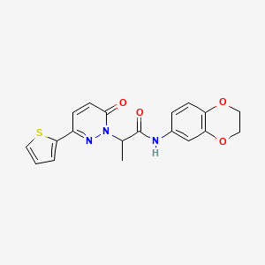 molecular formula C19H17N3O4S B2493771 N-(2,3-dihydrobenzo[b][1,4]dioxin-6-yl)-2-(6-oxo-3-(thiophen-2-yl)pyridazin-1(6H)-yl)propanamide CAS No. 1251685-44-5
