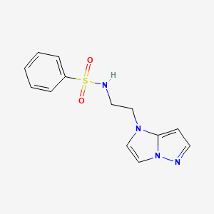 molecular formula C13H14N4O2S B2493775 N-(2-(1H-imidazo[1,2-b]pyrazol-1-yl)ethyl)benzenesulfonamide CAS No. 1797718-93-4