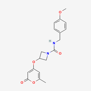 molecular formula C18H20N2O5 B2493783 N-(4-甲氧基苄基)-3-((6-甲基-2-氧代-2H-吡喃-4-基)氧基)氮杂环丁烷-1-羧酰胺 CAS No. 1795363-47-1