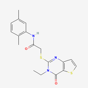 molecular formula C18H19N3O2S2 B2493789 N-(2,5-dimethylphenyl)-2-[(3-ethyl-4-oxo-3,4-dihydrothieno[3,2-d]pyrimidin-2-yl)sulfanyl]acetamide CAS No. 1252922-04-5