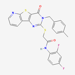 molecular formula C25H18F2N4O2S2 B2493799 N-(2,4-二氟苯基)-2-((3-(4-甲基苄基)-4-氧代-3,4-二氢嘧啶并[3',2':4,5]噻吩[3,2-d]嘧啶-2-基)硫)乙酰胺 CAS No. 1223934-52-8