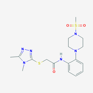 molecular formula C17H24N6O3S2 B249381 2-[(4,5-dimethyl-4H-1,2,4-triazol-3-yl)sulfanyl]-N-{2-[4-(methylsulfonyl)-1-piperazinyl]phenyl}acetamide 