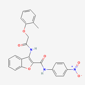 molecular formula C24H19N3O6 B2493810 N-(4-硝基苯基)-3-(2-(邻甲苯氧基)乙酰氨基)苯并呋喃-2-甲酰胺 CAS No. 887878-27-5