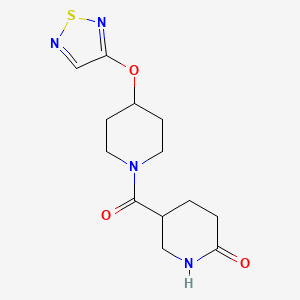 molecular formula C13H18N4O3S B2493813 5-[4-(1,2,5-Thiadiazol-3-yloxy)piperidine-1-carbonyl]piperidin-2-one CAS No. 2097893-37-1