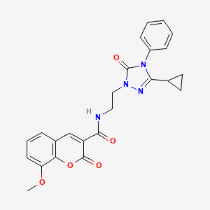 molecular formula C24H22N4O5 B2493814 N-(2-(3-cyclopropyl-5-oxo-4-phenyl-4,5-dihydro-1H-1,2,4-triazol-1-yl)ethyl)-8-methoxy-2-oxo-2H-chromene-3-carboxamide CAS No. 1396861-98-5