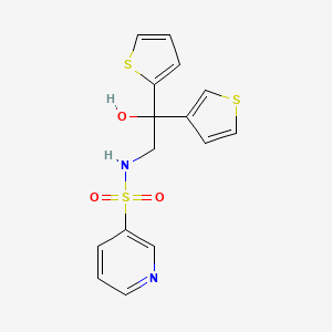molecular formula C15H14N2O3S3 B2493815 N-(2-hydroxy-2-(thiophen-2-yl)-2-(thiophen-3-yl)ethyl)pyridine-3-sulfonamide CAS No. 2097904-36-2